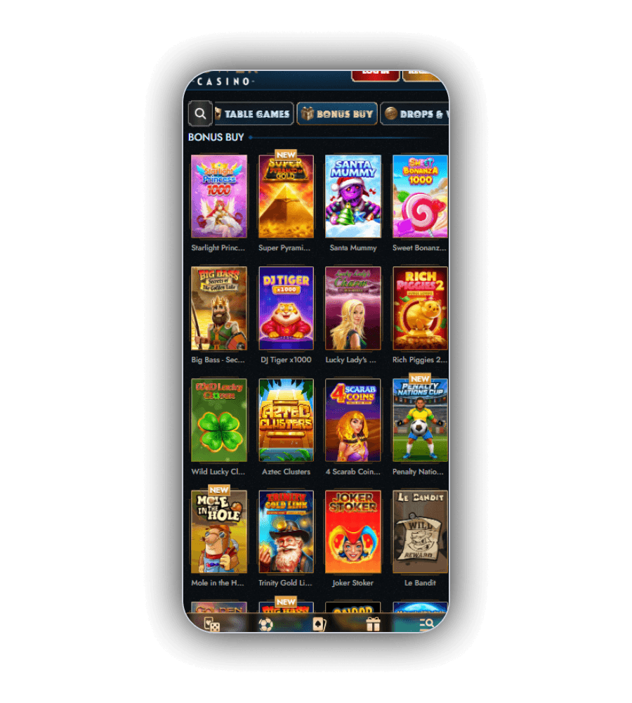 Bonus Buy game category with named casino titles