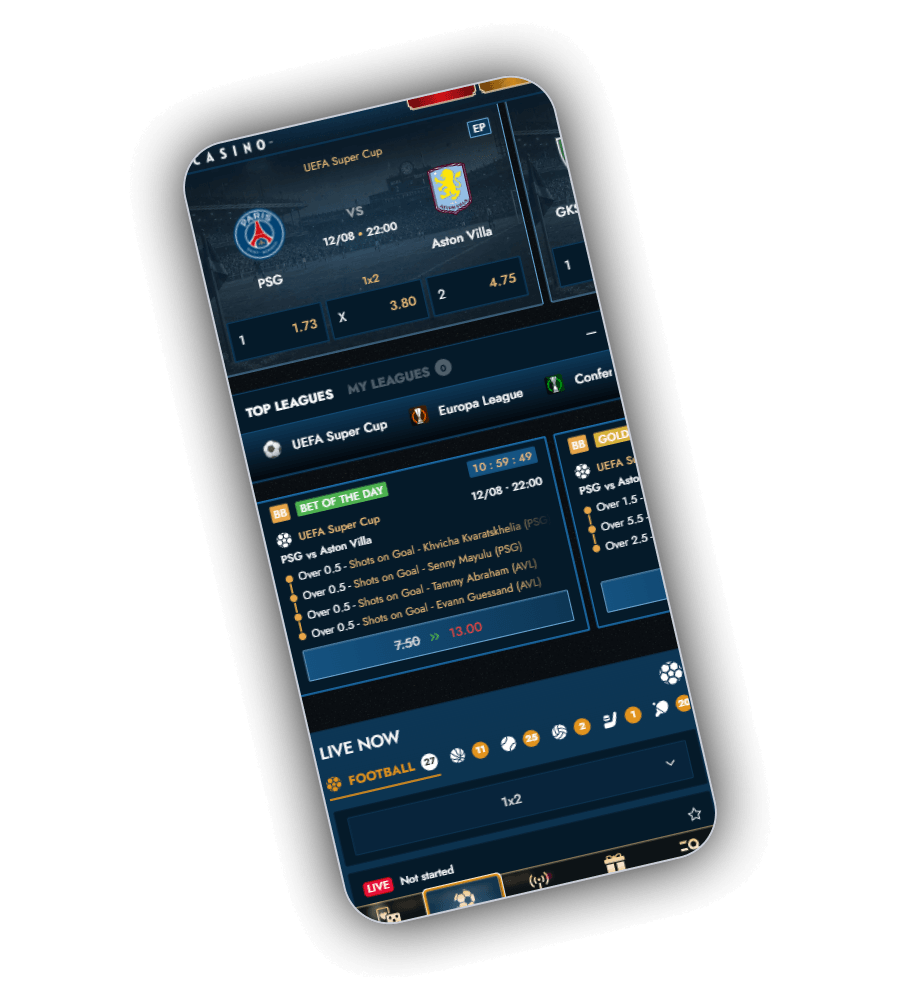 Football match odds, a boosted selection and live event categories