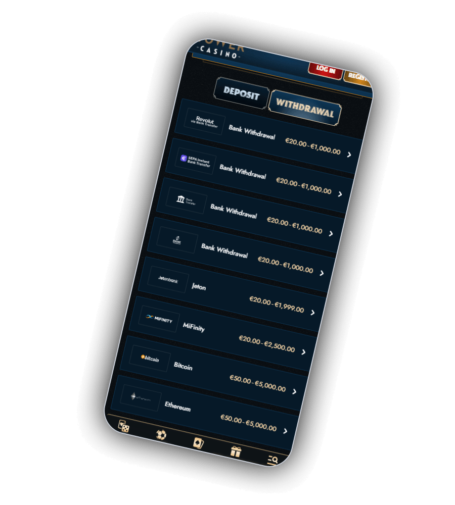 Cashier choices with bank wallet and crypto amount limits